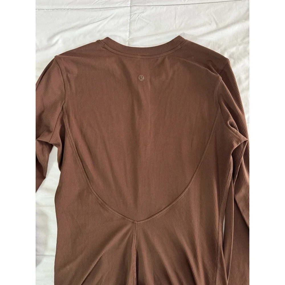 New Lululemon All Aligned Ribbed LS Henley Dress Size 8 LAVA CAKE BROWN NWT $128 - Picture 4 of 10